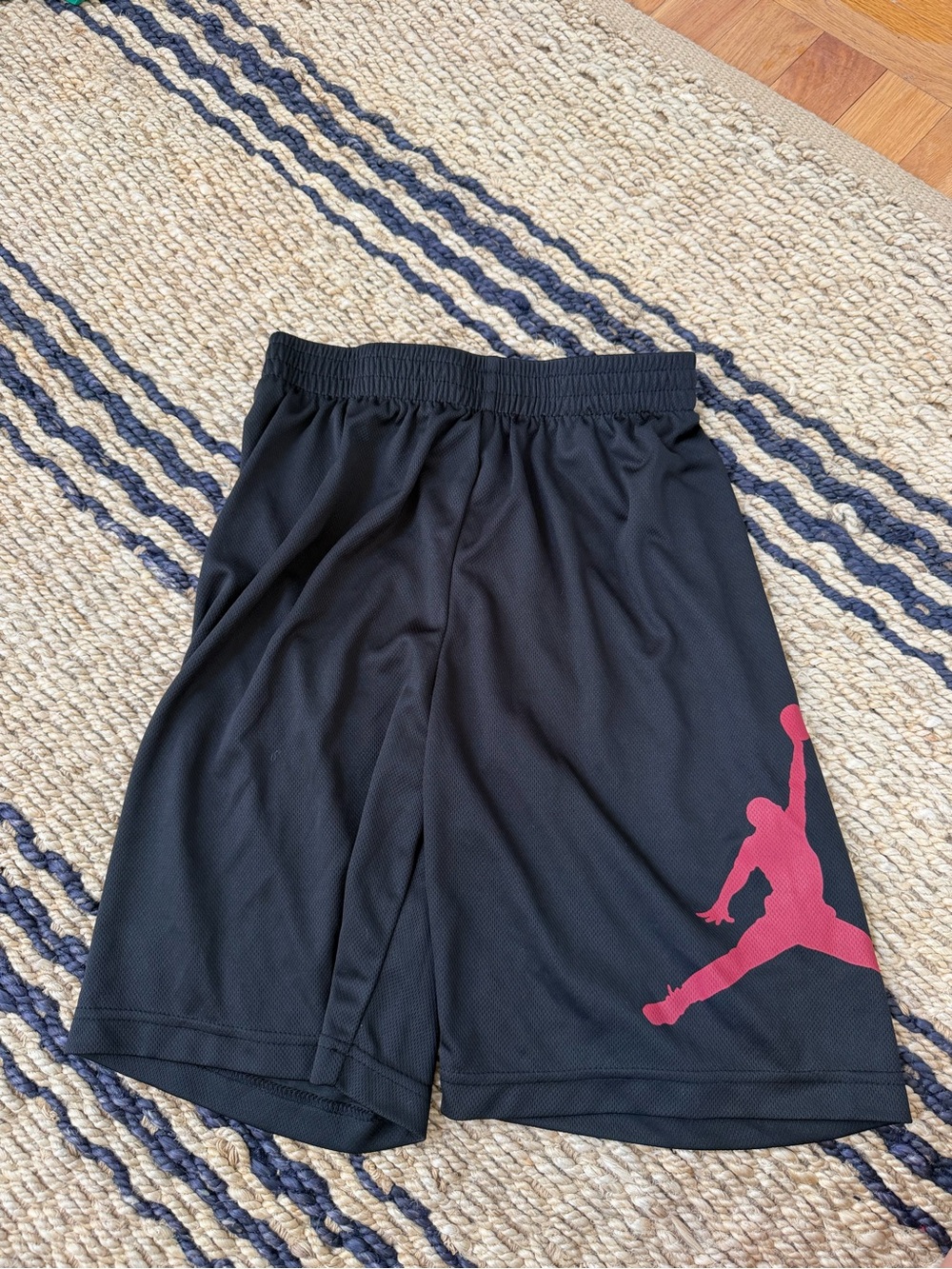 Jordan Boys Black Athletic Basketball Shorts with Red Logo, Size L